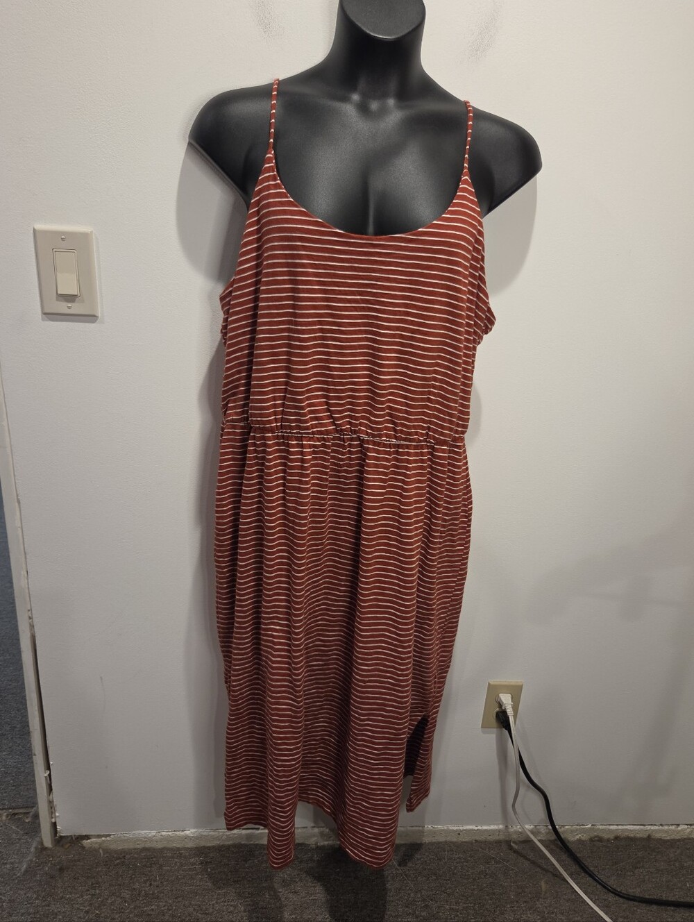 Old Navy Size XXL Rust Red/white Stripes Nautical Midi Dress
